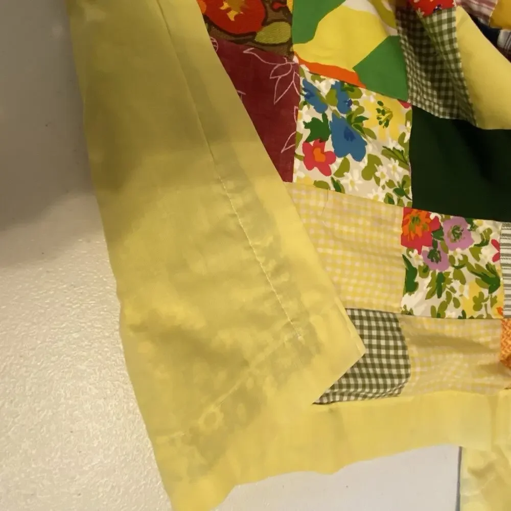 Vintage Handmade Patchwork Baby Blanket Floral Butterflies Colorful W34xL43.5”